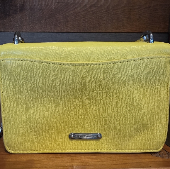 Rebecca Minkoff Yellow Pebble Grain  Leather Crossbody With Chain Link Strap - Picture 7 of 12